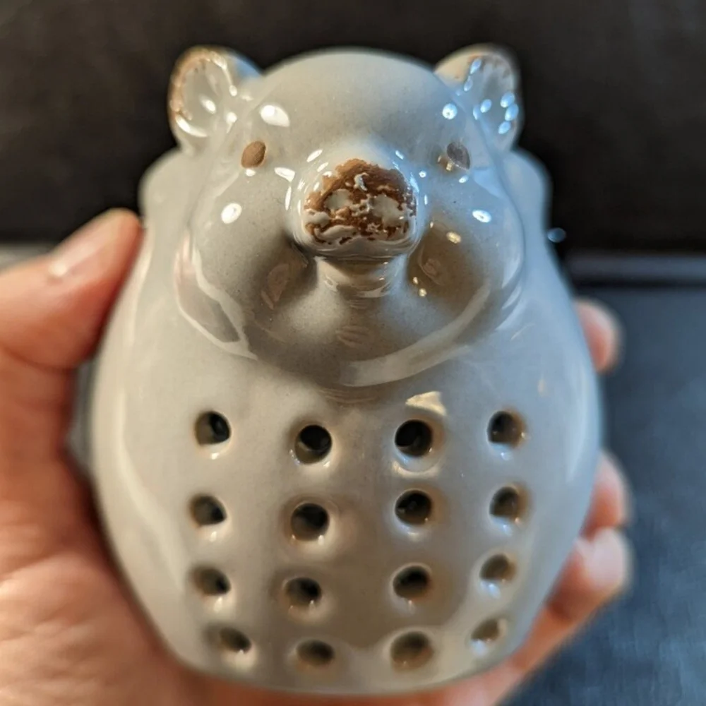 Ceramic piggy tea light or incense holder, gray pig candle lantern - Picture 2 of 10